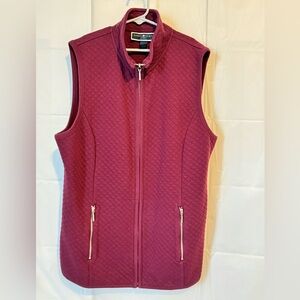 Karen Scott Women's Medium Sport Zip-Up Fleece Quilted Vest Burgundy Zip Pockets